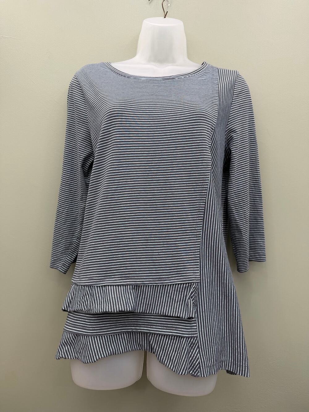 Jillian N Striped Asymmetrical Tunic Top 100% Cotton Artsy Lagenlook